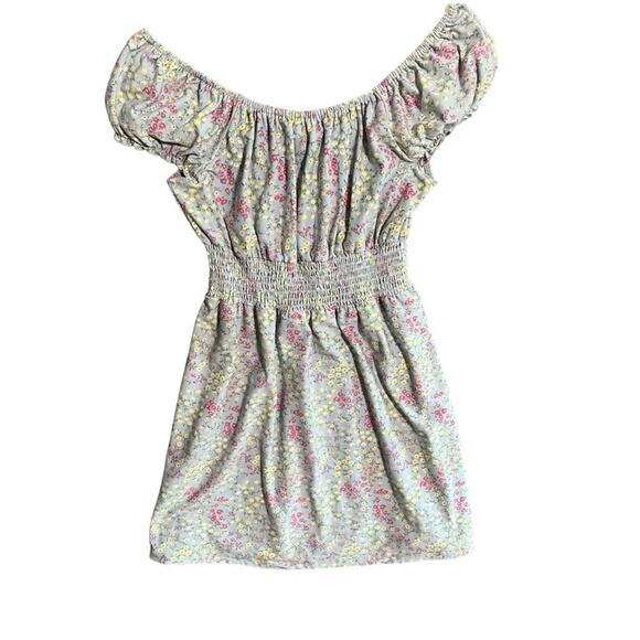 No Comment Mini Dress Floral Blue Womens Medium Short Elastic Off Shoulder - Picture 3 of 6